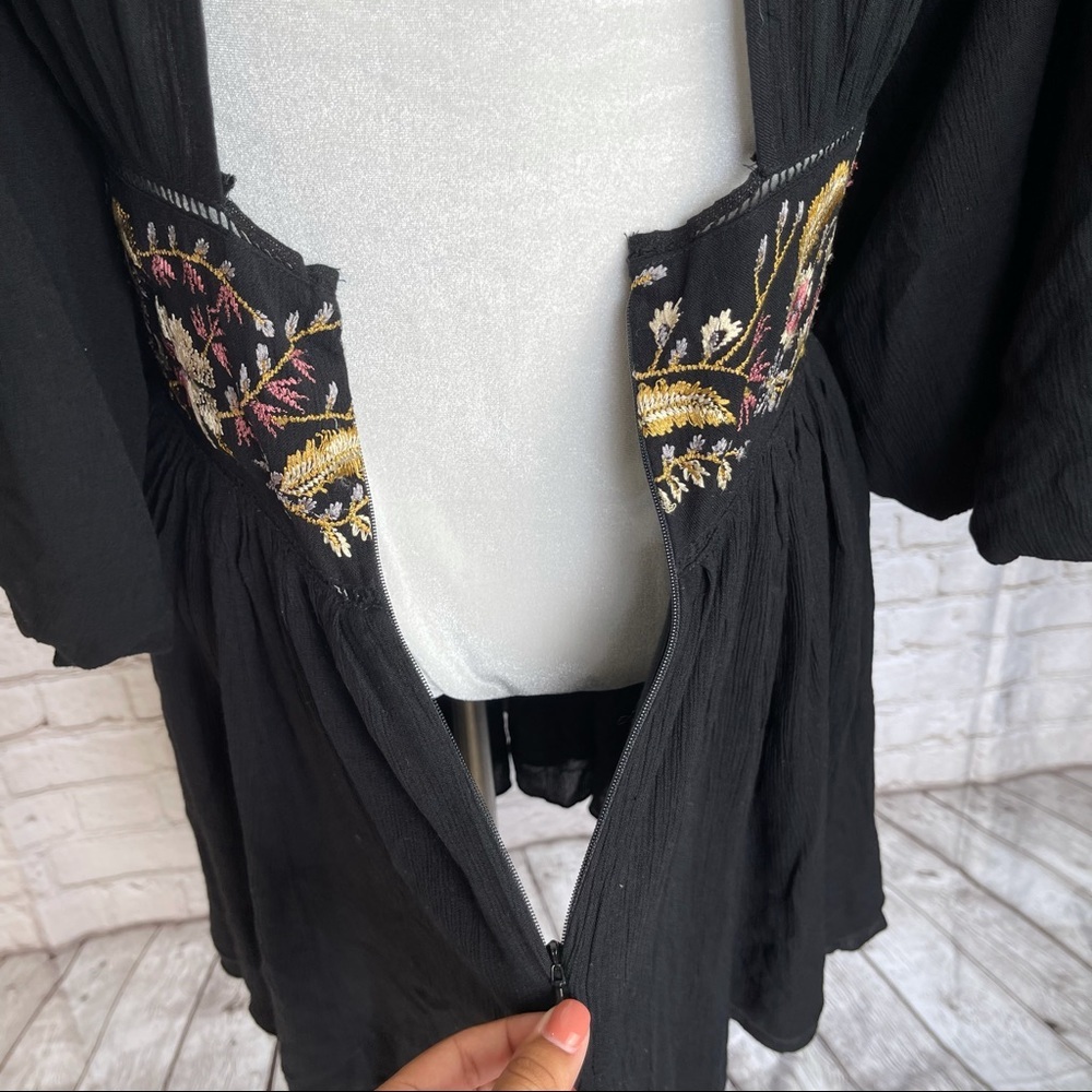 Black Embroidered V-Neck Mini Dress - Picture 7 of 10